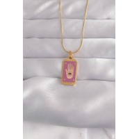 316L Çelik Gold Renk Mor Mineli El Figür Tarot Kolye TJ-BKO9034