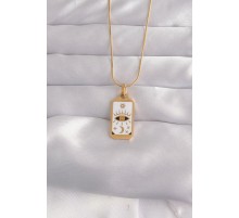 316L Çelik Gold Renk Beyaz Mineli Göz Figür Tarot Kolye - TJ-BKO9037