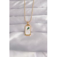 316L Çelik Gold Renk Beyaz Mineli Tarot Kolye TJ-BKO9039