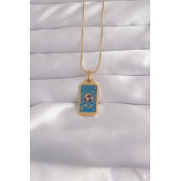 316L Çelik Gold Renk Mavi Mineli El Figür Tarot Kolye TJ-BKO9040