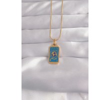 316L Çelik Gold Renk Mavi Mineli El Figür Tarot Kolye - TJ-BKO9040