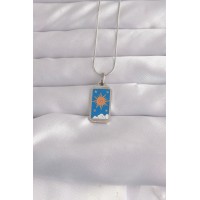 316L Çelik Gümüş Renk Mavi Mineli Güneş Model Tarot Kolye TJ-BKO9042