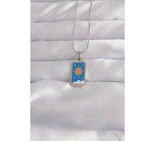 316L Çelik Gümüş Renk Mavi Mineli Güneş Model Tarot Kolye - TJ-BKO9042