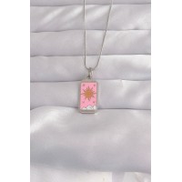 316L Çelik Gümüş Renk Pembe Mineli Güneş Model Tarot Kolye TJ-BKO9043
