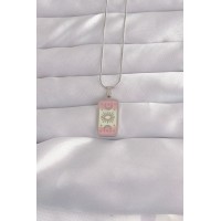316L Çelik Gümüş Renk Pembe Mineli Ay Figür Tarot Kolye TJ-BKO9045
