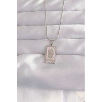 316L Çelik Gümüş Renk Pembe Mineli El Figür Tarot Kolye TJ-BKO9050