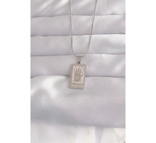 316L Çelik Gümüş Renk Pembe Mineli El Figür Tarot Kolye - TJ-BKO9050