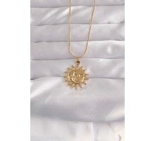 316L Çelik Gold Renk Güneş Figür Vintage Kolye - TJ-BKO9060