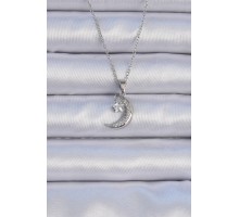 316L Çelik Zincir Gümüş Renk Zirkon Taşlı Sallantılı Ay Yıldız Kolye - TJ-BKO9062