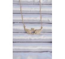 316L Çelik Zincir Altın Renk Kanatlı Tektaş Kolye - TJ-BKO9077