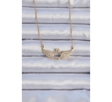 316L Çelik Zincir Altın Renk Kanatlı Tektaş Kolye - TJ-BKO9077