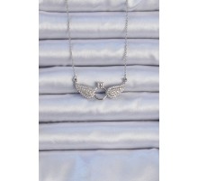 316L Çelik Zincir Gümüş Renk Kanatlı Tektaş Kolye - TJ-BKO9078