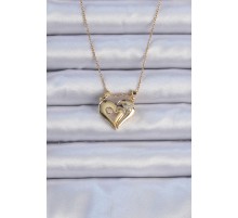 316L Çelik Zincir Altın Renk Zirkon Taşlı Mıknatıslı Kalp Kolye - TJ-BKO9081