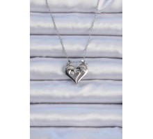 316L Çelik Zincir Gümüş Renk Zirkon Taşlı Mıknatıslı Kalp Kolye - TJ-BKO9082