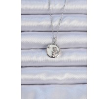 316L Çelik Zincir Gümüş Renk Zirkon Taşlı Mineli Melek Kolye - TJ-BKO9086