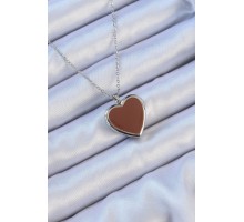 316L Çelik Zincir Gümüş Renk Mineli İçi Açılan Kalp Kolye - TJ-BKO9098