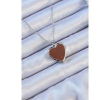 316L Çelik Zincir Gümüş Renk Mineli İçi Açılan Kalp Kolye - TJ-BKO9098