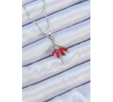 316L Çelik Zincir Gümüş Renk Kırmızı Etekli Zirkon Taşlı Balerin Kolye - TJ-BKO9100