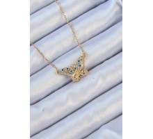 316L Çelik Zincir Altın Renk Zirkon Taşlı Nazarlı Kelebek Kolye - TJ-BKO9101