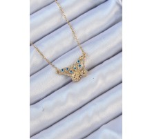 316L Çelik Zincir Altın Renk Zirkon Taşlı Nazarlı Kelebek Kolye - TJ-BKO9101