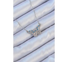 316L Çelik Zincir Gümüş Renk Zirkon Taşlı Nazarlı Kelebek Kolye - TJ-BKO9102