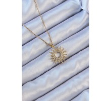 316L Çelik Zincir Altın Renk Zirkon Taşlı Parlayan Güneş Kolye - TJ-BKO9105