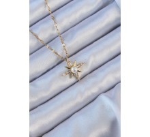 316L Çelik Zincir Altın Renk Baget Taşlı İnci Detay Kutup Yıldızı Kolye - TJ-BKO9119