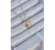 316L Çelik Altın Renk Zirkon Taşlı Mineli Kutup Yıldızı Kolye - TJ-BKO9147