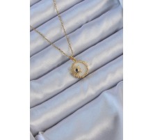 316L Çelik Altın Renk Zirkon Taşlı Mineli Kutup Yıldızı Kolye - TJ-BKO9147