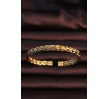 316L Çelik Altın Renk Kalın Yassı Örgü Model Erkek Bileklik - TJ-EB3674