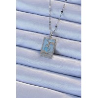 316L Çelik Zincir Gümüş Renk Mavi Mineli Tarot Kolye TJ-BKO9210