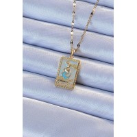 316L Çelik Zincir Renk Mavi Mineli Tarot Kolye TJ-BKO9211