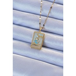 316L Çelik Zincir Renk Mavi Mineli Tarot Kolye TJ-BKO9211
