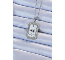 316L Çelik Zincir Gümüş Renk Mineli Zirkon Taşlı Göz Figür Tarot Kolye - TJ-BKO9214
