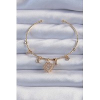 Pirinç Renk Zirkon Taşlı Yonca Model Charm Bileklik TJ-BB6327