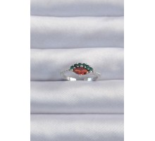 Pirinç Gümüş Renk Renkli Zirkon Taşlı Ayarlanabilir Yüzük - TJ-BYK3294