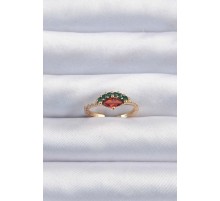 Pirinç Altın Renk Renkli Zirkon Taşlı Ayarlanabilir Yüzük - TJ-BYK3295