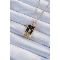 316L Çelik Zincir Renk Zirkon Taşlı Siyah Mineli Kız Figürlü Tarot Kolye TJ-BKO9227