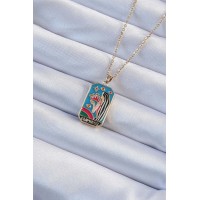 316L Çelik Zincir Renk Taç ve Kız Figürlü Renkli Mineli Tarot Kolye TJ-BKO9229