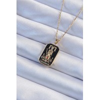 316L Çelik Zincir Renk Siyah Mineli Tarot Kolye TJ-BKO9247