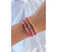 Pembe Renk Zirkon Taşlı Deri Çoklu Bileklik - TJ-BB6350