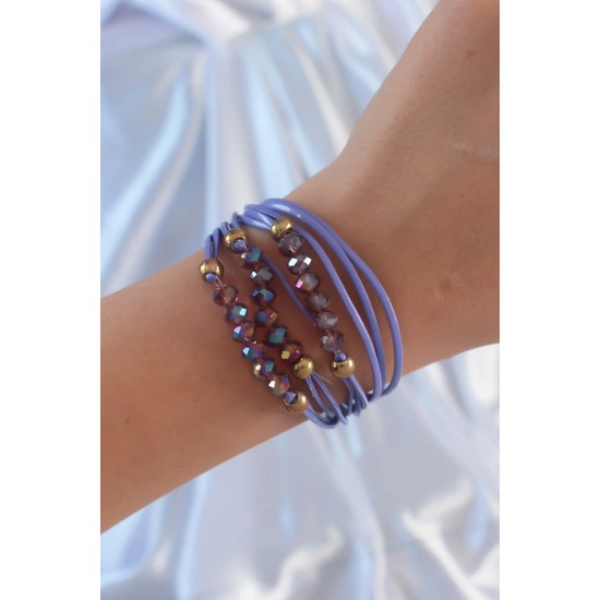 Lila Renk Zirkon Taşlı İpli Çoklu Bileklik - TJ-BB6356