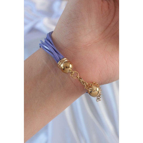 Lila Renk Zirkon Taşlı İpli Çoklu Bileklik - TJ-BB6356
