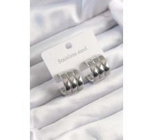 316L Çelik Gümüş Renk 3lü Görünüm Bombe Model Yarım Halka Küpe - TJ-BKP9490