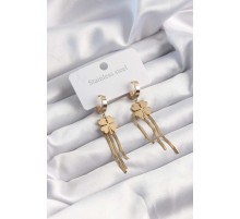 316L Çelik Altın Renk İtalyan Zincirli Yonca Model Halka Küpe - TJ-BKP9494