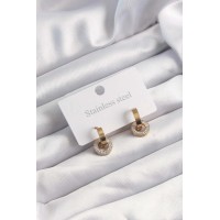 316L Çelik Renk Zirkon Taşlı Halka Model Küpe TJ-BKP9499