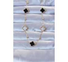 316L Çelik Altın Renk Çift Renkli Mineli Yonca Kolye - TJ-BKO9253