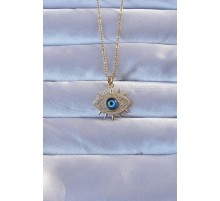 316L Altın Renk Zirkon Taşlı Nazarlı Göz Kolye - TJ-BKO9271