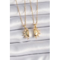 316L Çelik Gold Renk Zirkon Taşlı Güneş Model İşleme Yazı Detay Arkadaş Kolyesi TJ-BKO9288
