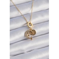 316L Çelik Gold Renk Zirkon Taşlı Ay Yıldız Model Charm Model Kadın Kolye TJ-BKO9312